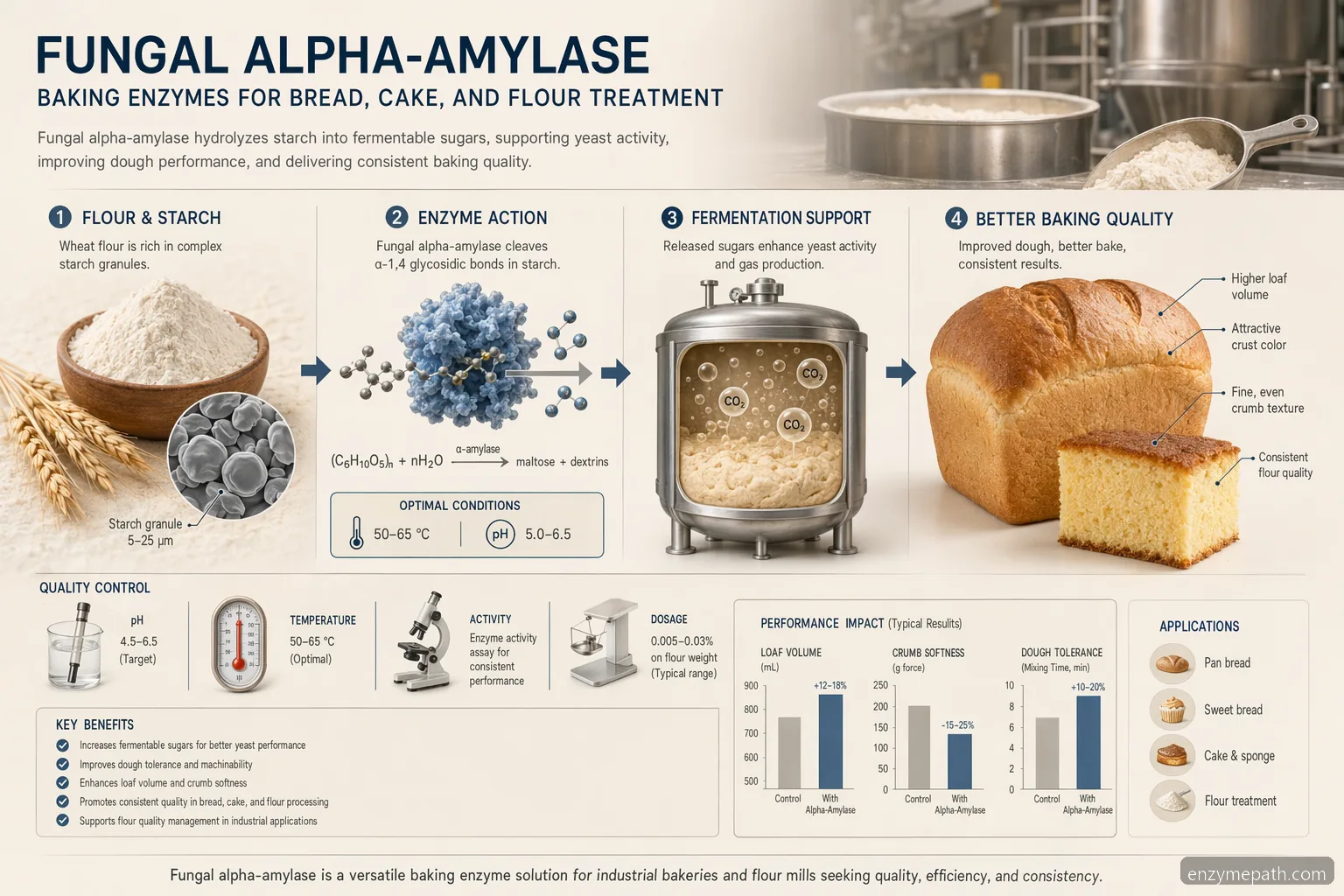 Гид за baking enzymes fungal alpha-amylase с ферментация на тесто, обем на хляба, цвят на кората и QC проверки