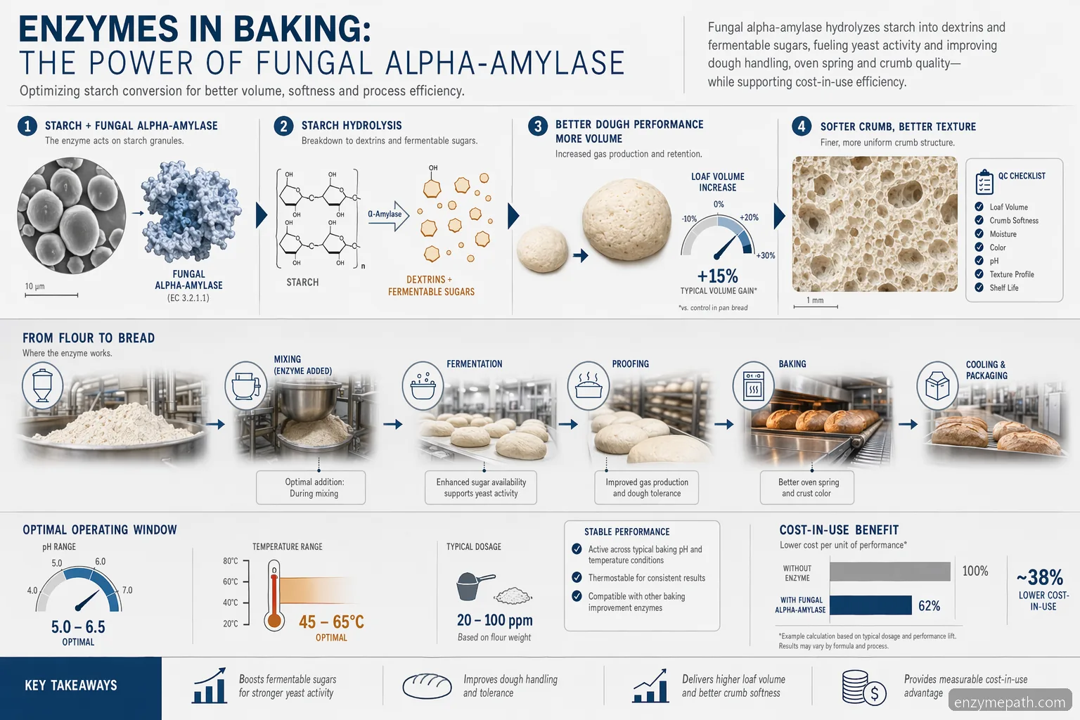 Guía de compra de enzymes in baking: alpha-amylase fúngica vincula conversión de almidón, volumen de la masa, miga y control de calidad